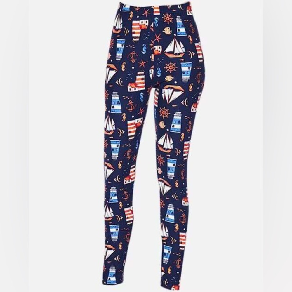 Nautical Print Leggings - Blue